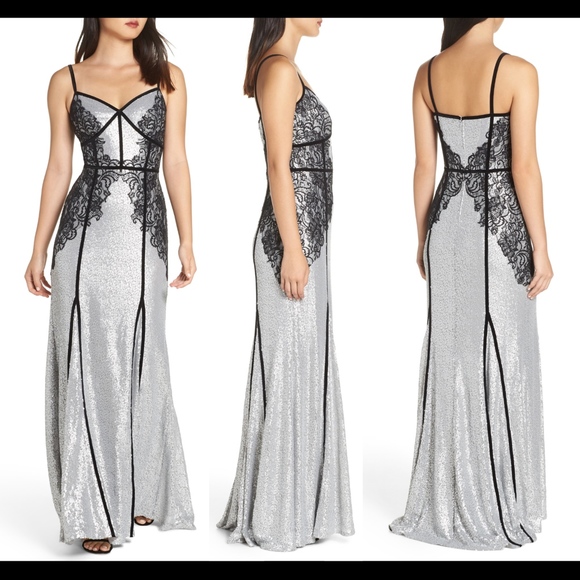 Tadashi Shoji Dresses & Skirts - NEW $608 Tadashi Shoji Silver Lace Sequin Gown 6